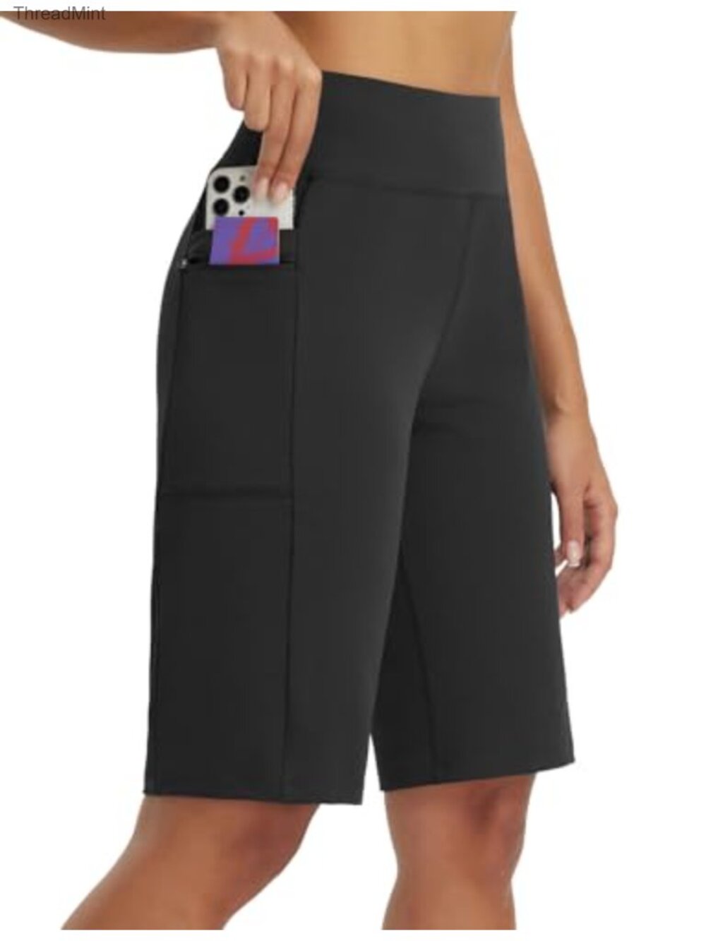 Women's 12" Bermuda Athletic Shorts High Rise Quick Dry 3 Pockets Drawstring